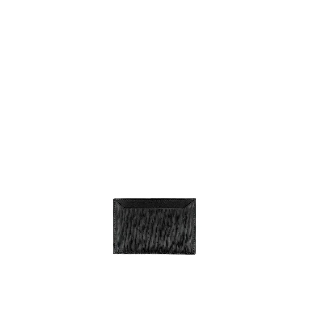 Black textured leather card holder on white background