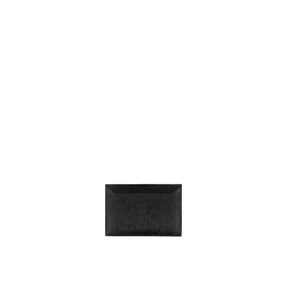 Black textured leather card holder on white background