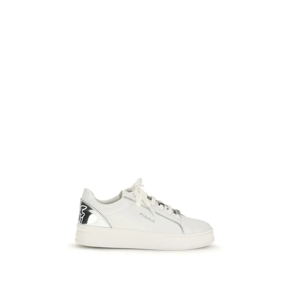 PINKO White Calf Leather Bos Taurus Low Top Sneakers