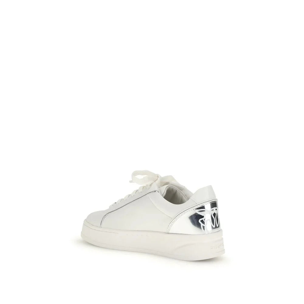 PINKO White Calf Leather Bos Taurus Low Top Sneakers
