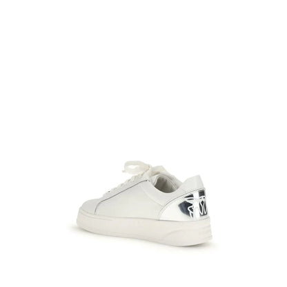 PINKO White Calf Leather Bos Taurus Low Top Sneakers