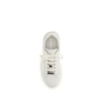 PINKO White Calf Leather Bos Taurus Low Top Sneakers