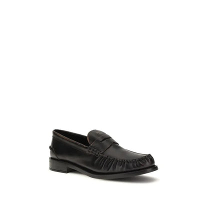 Black leather loafer with ruched detailing and low heel, luxury men's dress shoe