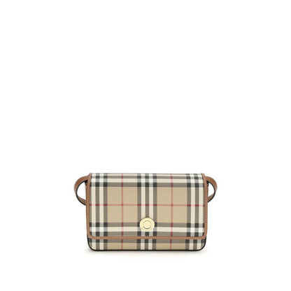 Beige plaid crossbody bag with gold button closure, luxury designer accessory