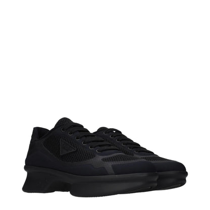 Black mesh panel sneakers with chunky rubber sole, lace-up closure, and low-top design
