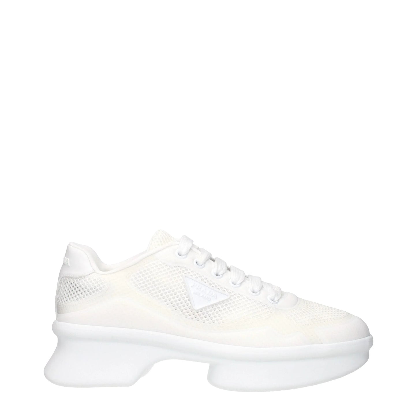 White mesh lace-up sneaker with chunky sole, luxury designer athletic shoe