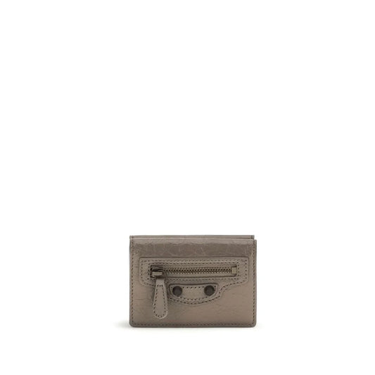 Taupe textured leather cardholder with front zip pocket on white background