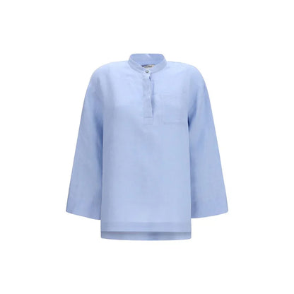 'S Max Mara Blue Linen Dress Shirt