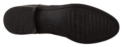 Bottom view of black leather dress shoe sole with stitched detail and textured grip