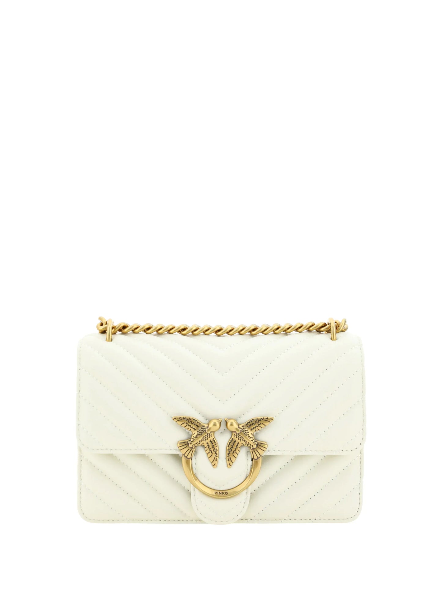 PINKO White Leather Love One Mini Shoulder Bag