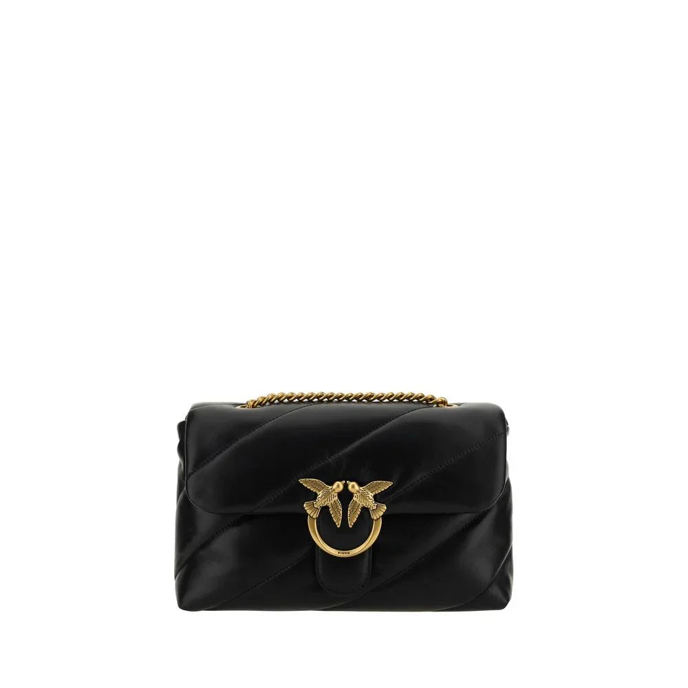 PINKO Black Calf Leather Bos Taurus Shoulder Bag