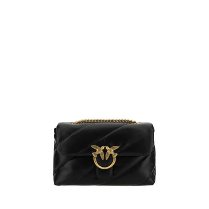 PINKO Black Calf Leather Bos Taurus Shoulder Bag