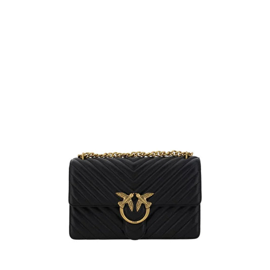 PINKO Black Calf Leather Bos Taurus Shoulder Bag