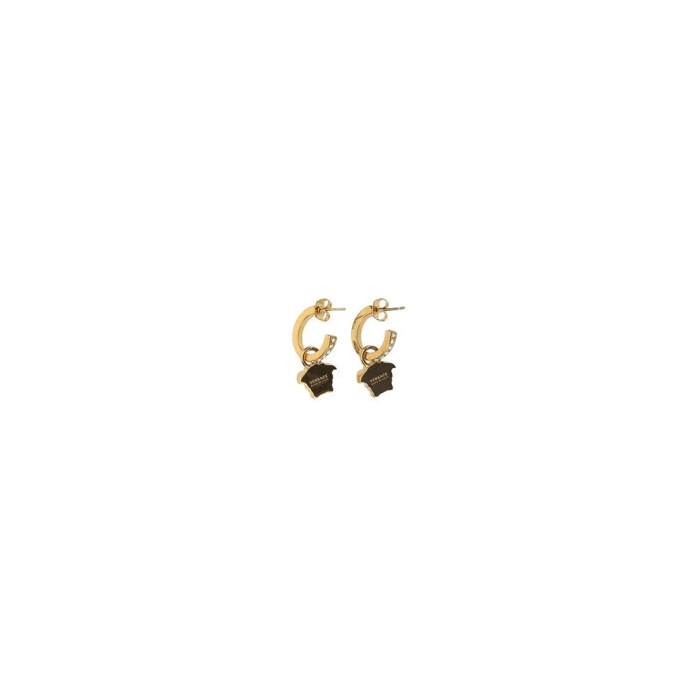 Gold hoop earrings with black star-shaped charms on a white background