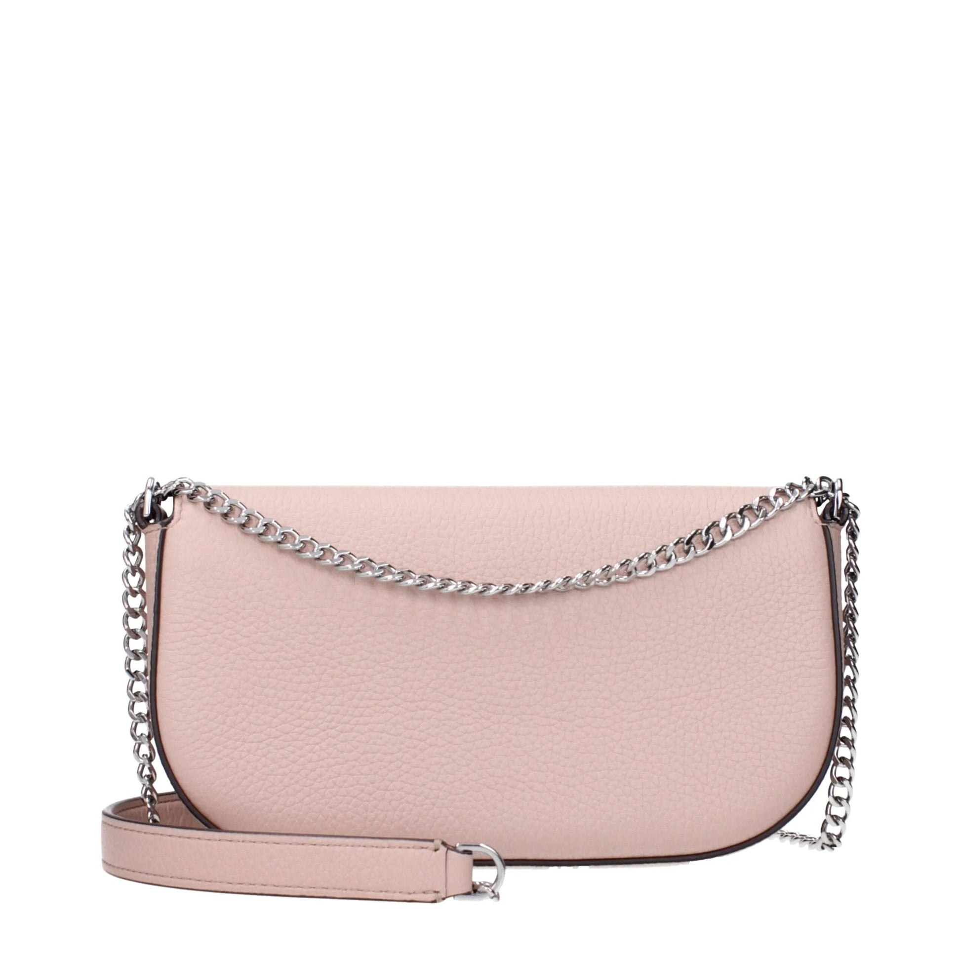 Light pink leather shoulder bag with silver chain strap, minimalist luxury accessory