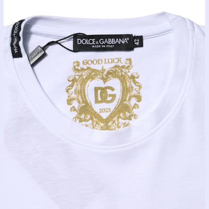Dolce & Gabbana White Cotton Goodluck 2023 Crew Neck T-shirt