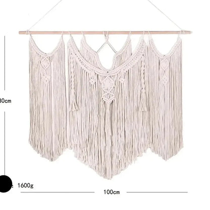 Large handmade macrame wall hanging, boho tapestry with fringe, 100cm x 80cm, off-white.