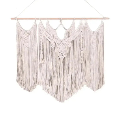 Handmade large macrame wall hanging with intricate boho tapestry patterns and fringe