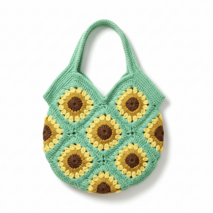 Handmade Sunflower Crochet Woven Bag – Small Boho Carry Bag | Twist & Tassel