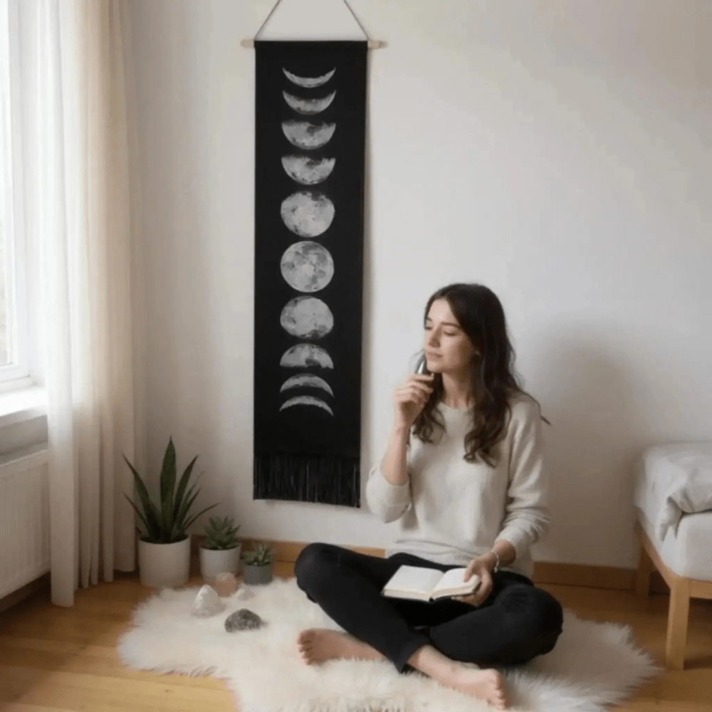 Moon Phase Wall Hanging Tapestry – Black or White