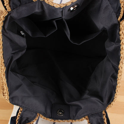 Twist and Tassel Woven Raffia Tote Bag - Ruffle Handle & Pearl Accent