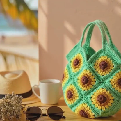 Handmade Sunflower Crochet Woven Bag – Small Boho Carry Bag | Twist & Tassel